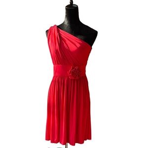 Max & Cleo Vibrant Red One-Shoulder rosette Dress y2k pleated fun